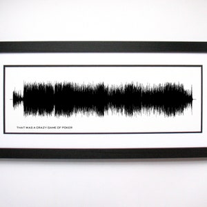 May include: Black framed print featuring a black sound wave design on a white background. The text "THAT WAS A CRAZY GAME OF POKER" is printed in black at the bottom of the print. The frame is rectangular.