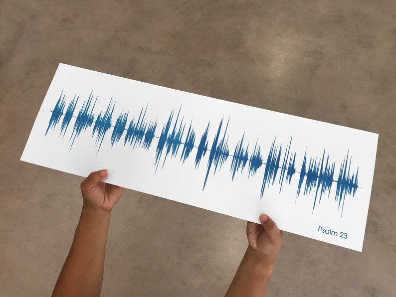 Puede incluir: Una hoja de papel blanca con un gr&aacute;fico de onda sonora azul y el texto "Salmo 23" en la esquina inferior derecha.