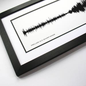 May include: A black framed print with a sound wave graphic and the text "Prelude in C-Sharp Minor".