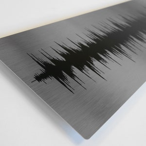 May include: A metal plate with a black sound wave graphic. The plate has a brushed metal finish.