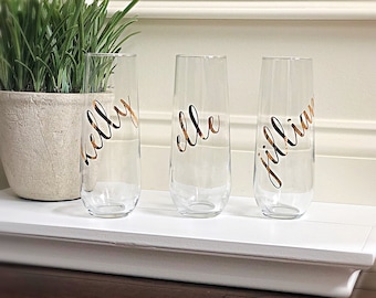 Champagne Flute, Stemless Champagne Flute, Bridesmaid Gift, Personalized Champagne Flute, Custom Champagne Flute, Bridesmaid Gift Ideas,