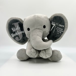 personalized elephant, stuffed animal gift, baby shower gift, newborn gift, new baby gift, birth announcement, baby gift, welcome home baby
