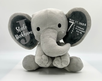 Personalized Plush Elephant: Baby Stats Keepsake, Newborn Gift