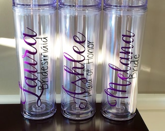 Personalized Bridesmaid Tumbler: 16oz Acrylic Bachelorette Gift