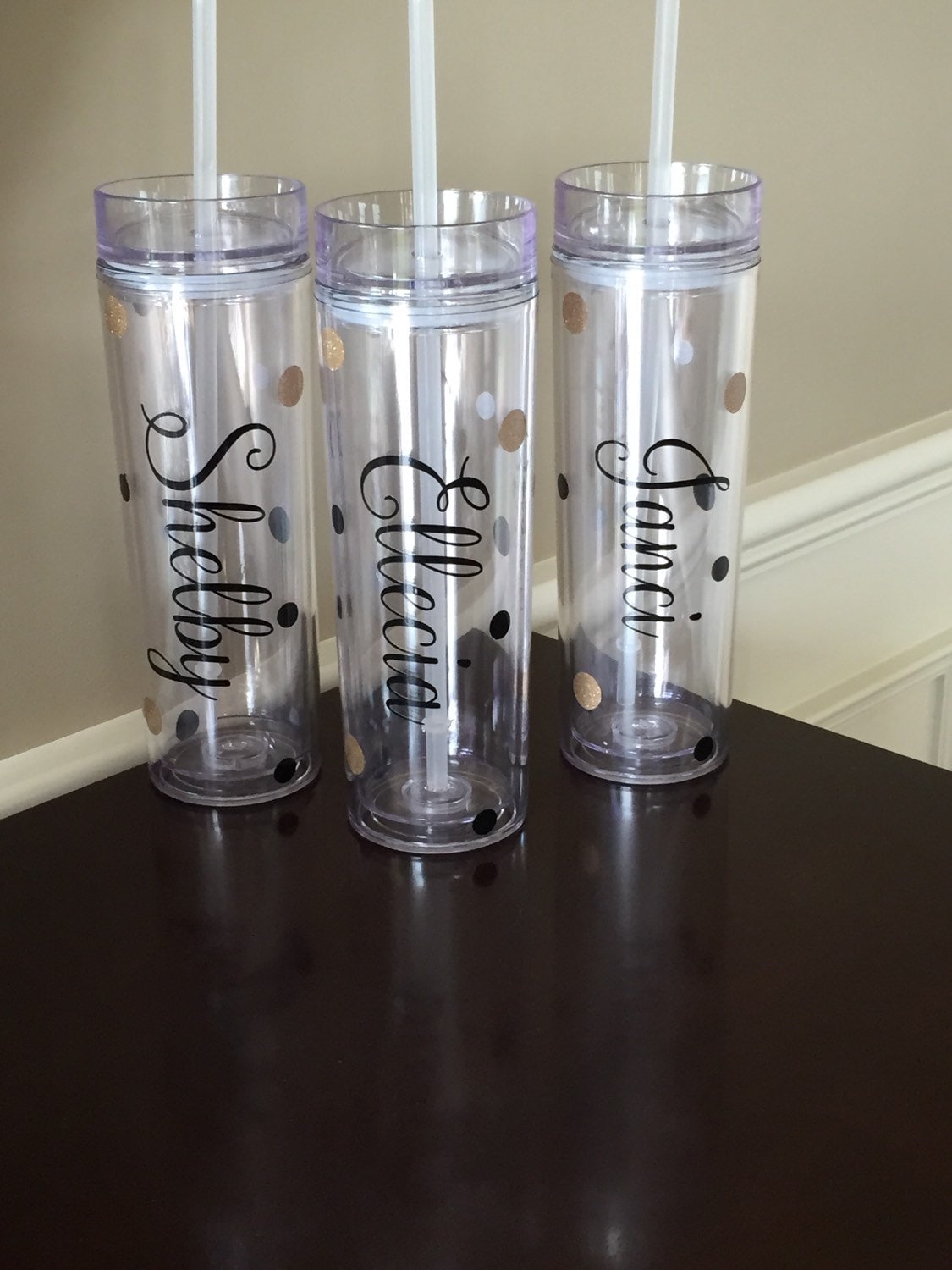 Personalized Bridesmaid Tumbler: Skinny Acrylic Tumbler with Straw