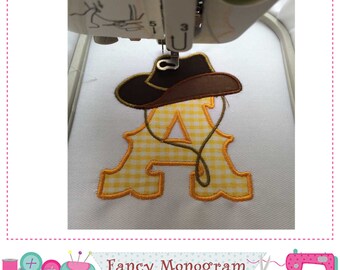Cowboy Monogram A applique,Cowboy Letter A applique,A,Font A,Cowboy design,Birthday Applique,A,Cowboy,Boys applique,Machine Embroidery 01