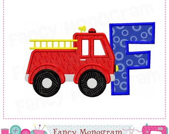 Firetruck letter F applique,Firetruck Monogram F design,Firetruck applique,Birthday letter F applique,Font F design,Firetruck design.