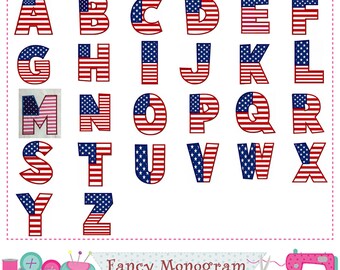 4th of July Monogram A~Z applique,4th of July Letters applique,Independence Day,Fonts design,Alphabet,The Old Glory.Birthday letters.-03