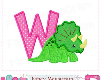 Dinosaur Letter W applique,Dinosaur Monogram W design,Dinosaur applique,Font W,Birthday letter W applique.