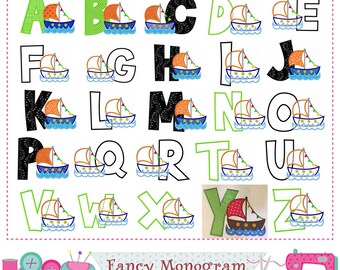 Flag Sailboat letters applique,Summer Monogram A~Z applique,Fonts,Sailboat applique,Sailboat design,Alphabet,Birthday Letters,Beach letters.