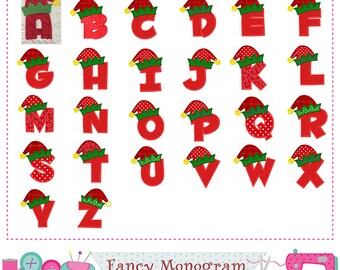 Elf Letters applique,Christmas Elf Monograms applique,Elf hat,Christmas letters,Alphabet,Fonts design,26 Letters,Letters design.-1610