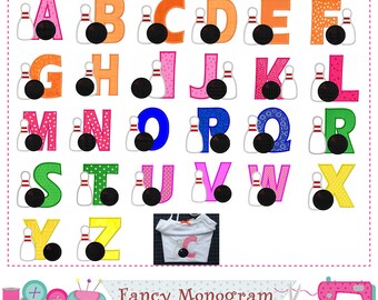 Bowling Monograms applique,Bowling Letters applique,Bowling letters,Birthday letters,Alphabet,Bowling design,Fonts design,26 Letters.-1552