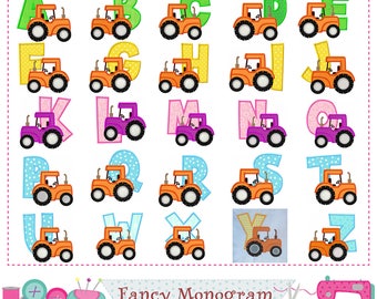 Tractor Monograms applique,Tractor Letters applique,Birthday letters,Tractor,Alphabet,Fonts applique,Tractor embroidery,Farmer applique.