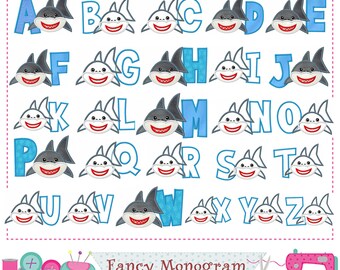 Shark Dad Letters applique,Shark Dad Monogram design,Shark dad applique,Alphabet design,Fonts design,Shark design.26 letters,Letters A~Z .