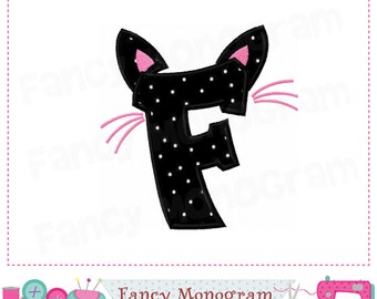 Cat Monogram F applique,Cat Letter F applique,Halloqween Cat,Cat applique,Font F,Cat design,F,Halloween applique.-1651