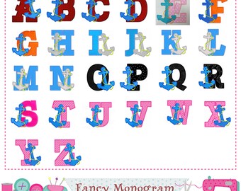 Anchor Monogram A~Z applique,Anchor Letters applique,Fonts design,Anchor applique,Birthday Letters,Alphabet,Letters A-Z design,26 letters.