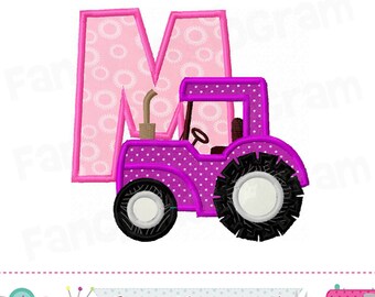 Tractor Monogram M applique,Tractor Letter M applique,Farmer design,Farm applique,Font M,M,Tractor applique,M,Transportation applique.