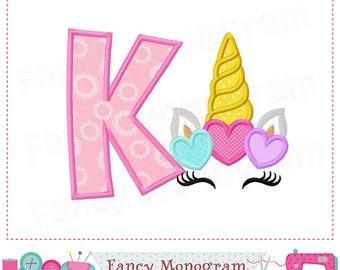 Unicorn letter K design,Unicorn Monogram K applique,Unicorn applique,Monogram K,Letter K,Girl applique,Font K,Girl applique.-A