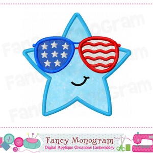 4th of July Patriotic Glasses Embroidery Pattern - Independence Day Star Applique Design -255SG