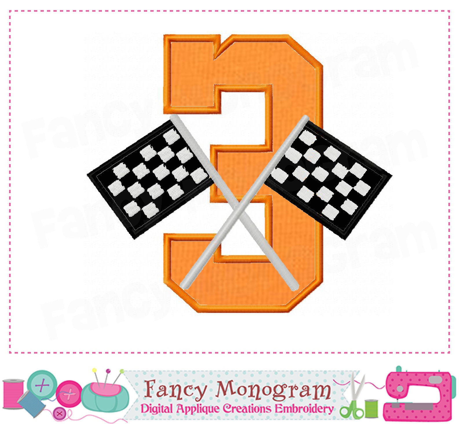Race Flags Applique Embroidery for Kart Racing - Number Machine