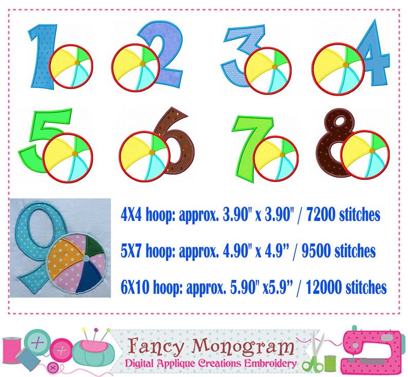 Beach Ball Numbers Applique Summer Numbers Embroidery Etsy