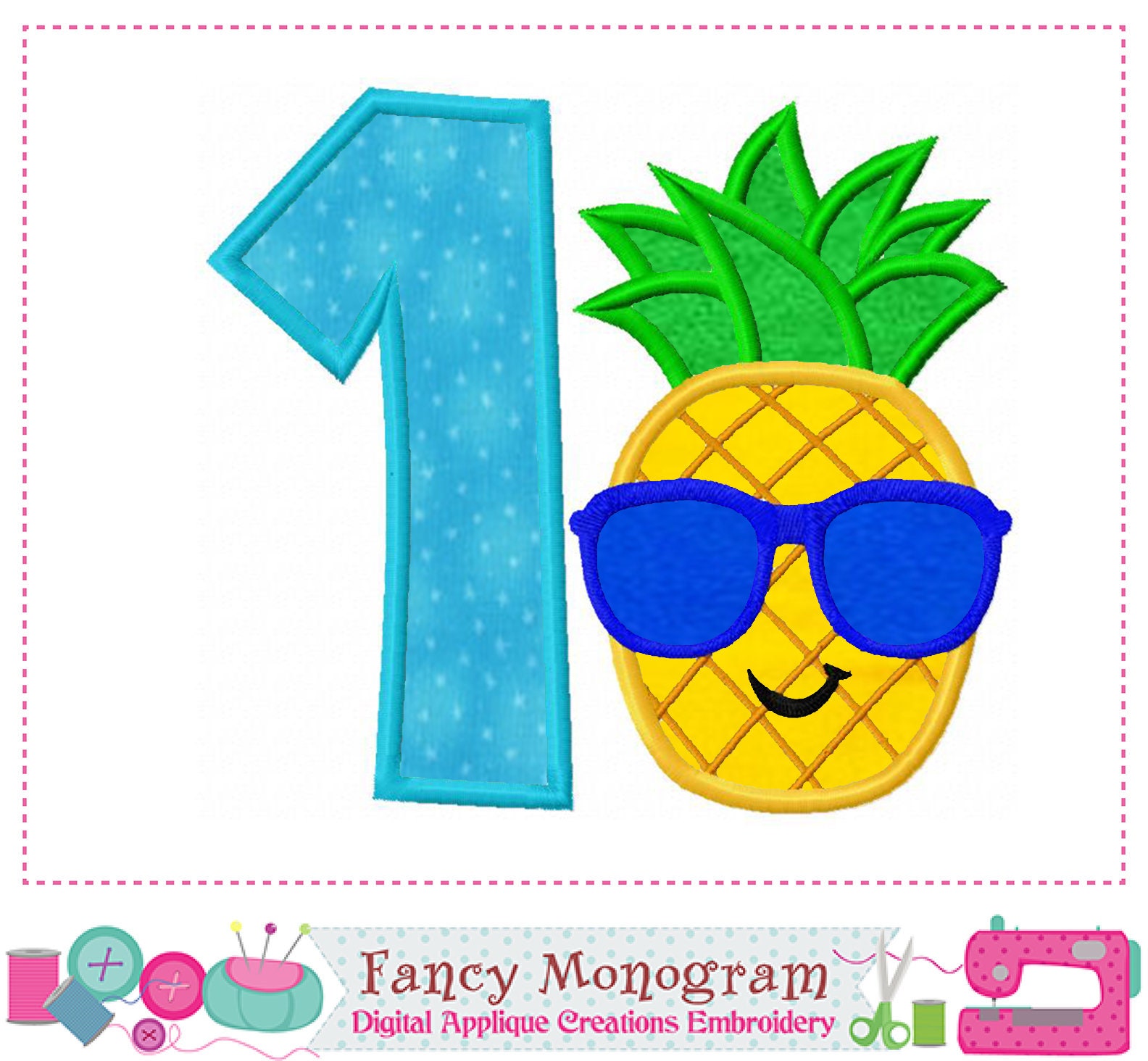 Pineapple Numbers applique design Summer numbers embroidery Etsy
