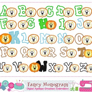 Diseño de aplique de león grande para niños - Monogramas y letras del alfabeto para bordar a máquina - Diseño de león para niños - Monogramas de fuente grande 250L