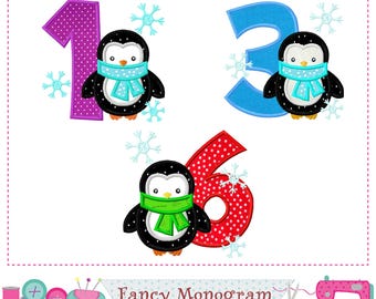 Penguin Numbers Applique Machine Embroidery design -1512