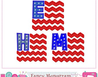 4th of July Independence Day Alphabet Applique Fonts & Monogram Embroidery -244F