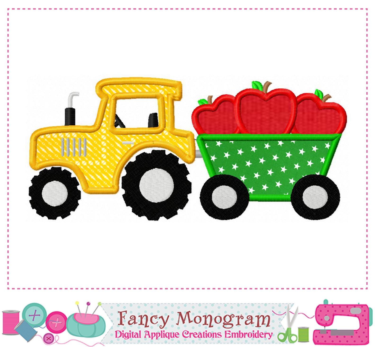 School Tractors Embroidery Design - Cute Apple Applique Pattern - Back to school  -256AT