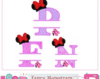 Minnie Bow Monogram Embroidery Fonts - Split Letter Girl Alphabet Design -2412S