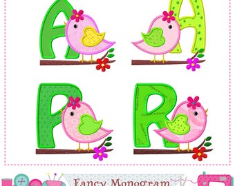 Floral Alphabet Maschinenstickschrift - Vogel & Ostern Applikation Designs -1531