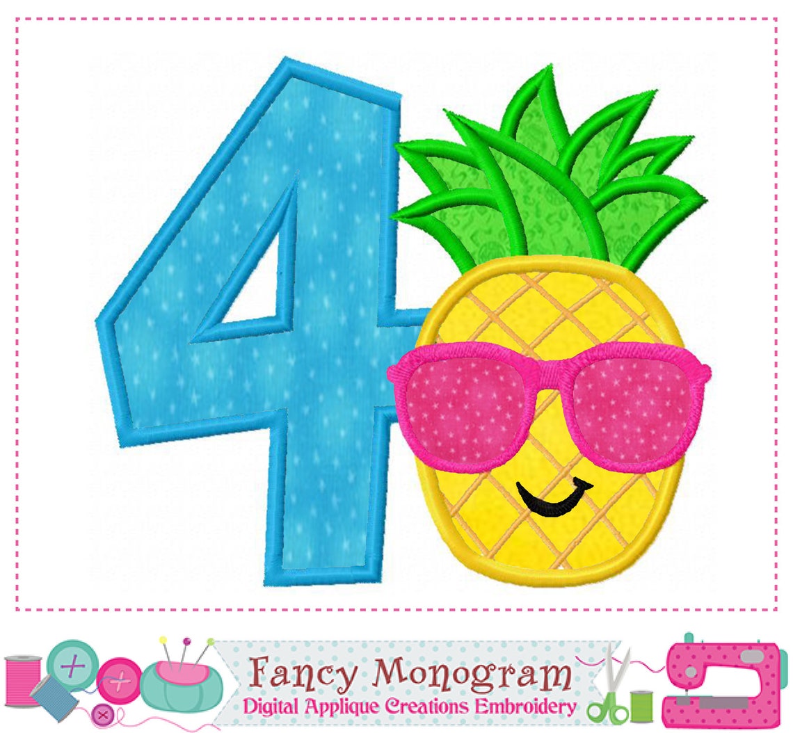 Pineapple Numbers Applique Design Summer Numbers Embroidery Etsy