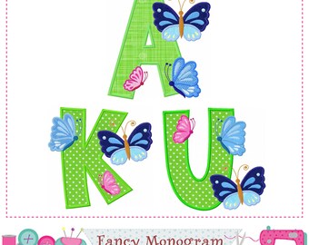 Butterfly Alphabet Applique Font: Monogram lwtters Embroidery Design (Digital Download) 1882