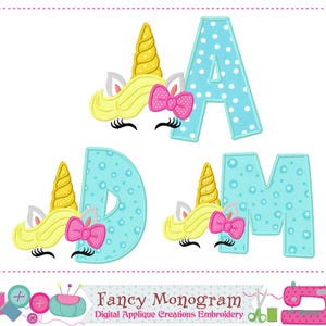 Unicorn Alphabet Embroidery Design: Monogram Applique (Digital Download) 2519C
