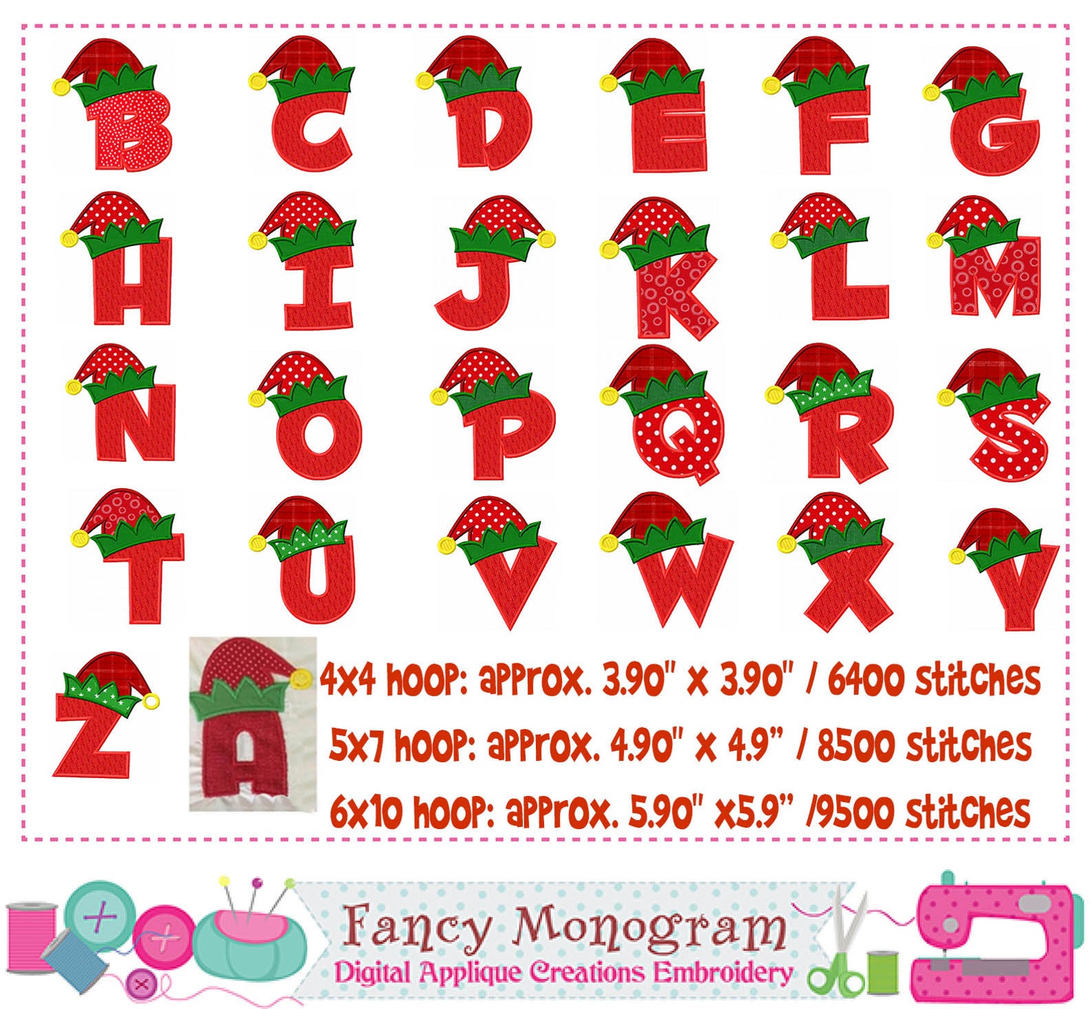 Christmas Alphabet applique embroidery design Elf Letters ...