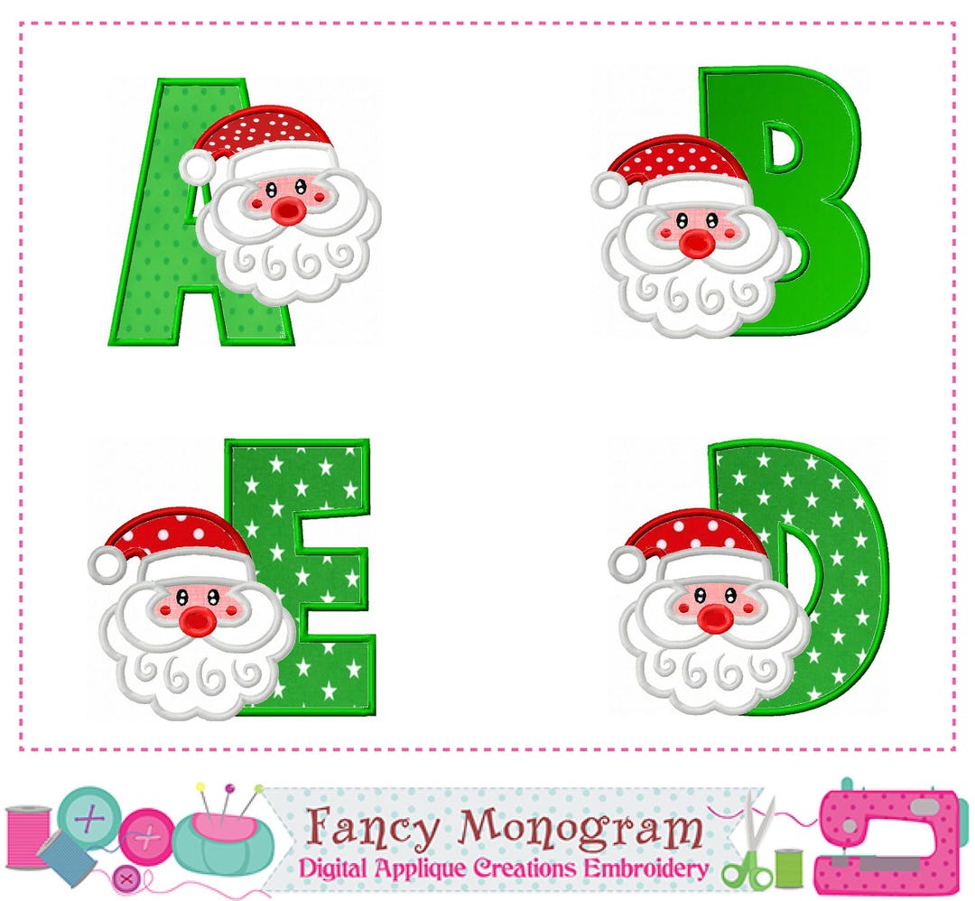 Santa Claus Head Applique Design - Christmas Monograms Alphabet ...