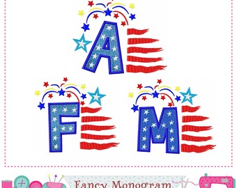 4th of July Alphabet Applique: Independence Day Embroidery Font 244U