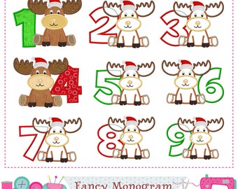 Christmas Numbers applique design - Reindeer babies Numbers applique embroidery design - Birthday numbers applique embroidery design.-2293