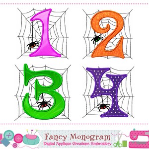 Halloween-Zahlen-Applikation – Spinnennetz-Stickerei – 1592 Bild 1