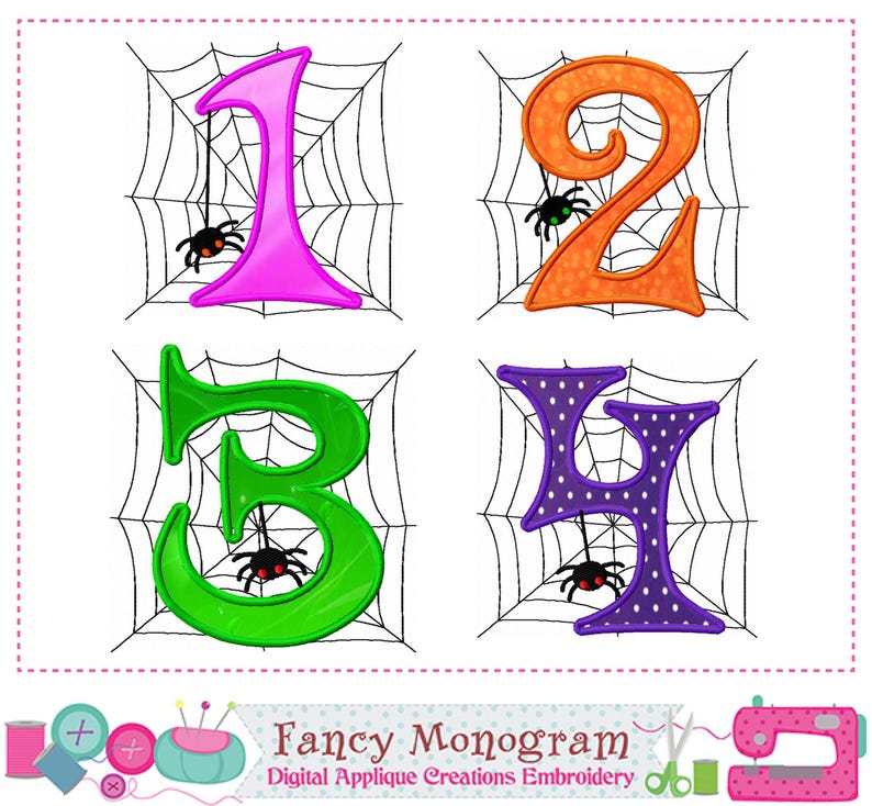 Halloween-Zahlen-Applikation – Spinnennetz-Stickerei – 1592 Bild 1