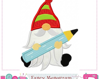 Pencil Embroidery Gnome - School Applique for Baby -2410GP