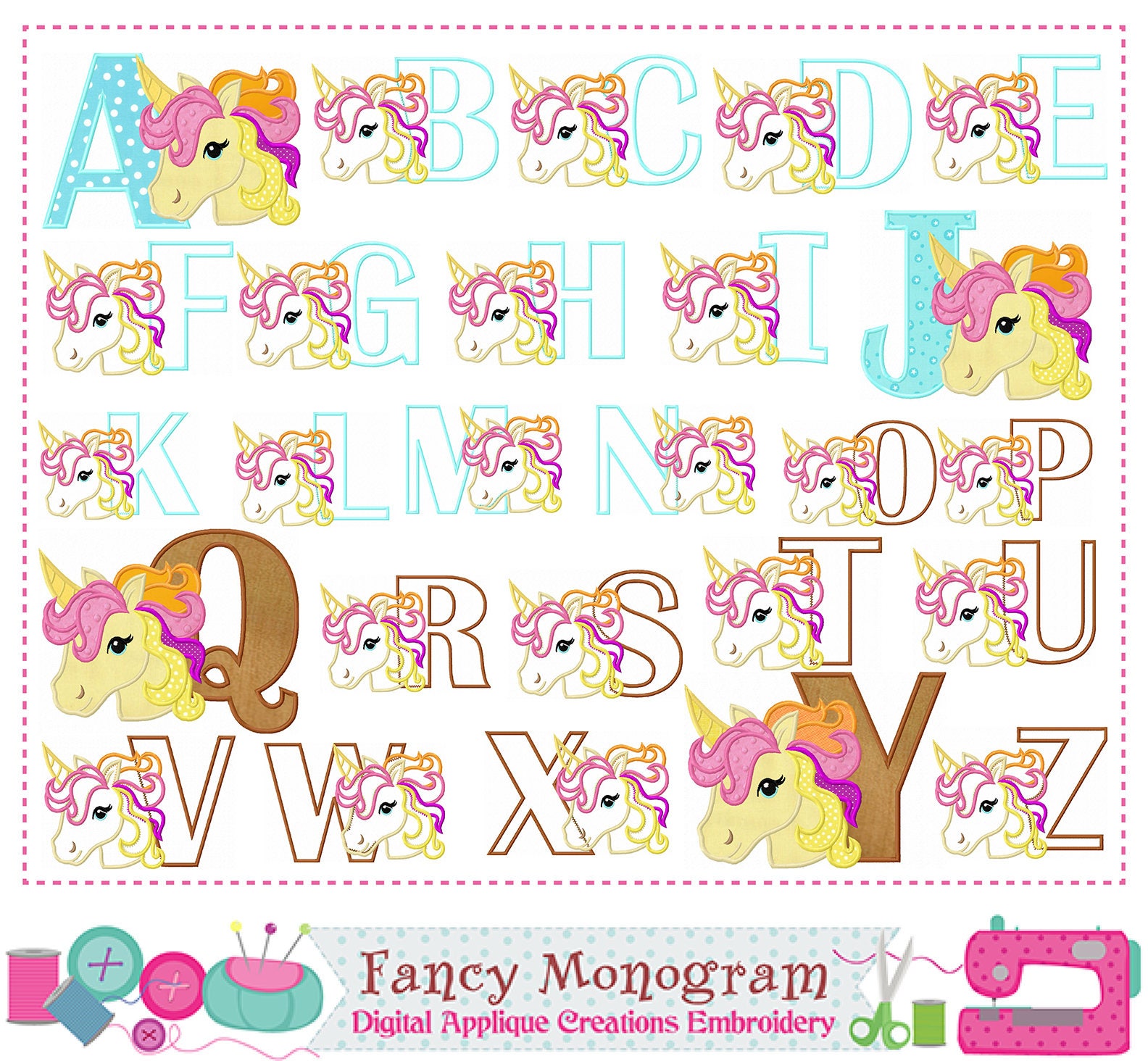 rainbow unicorn letters appliquealphabetbirthday monogram etsy
