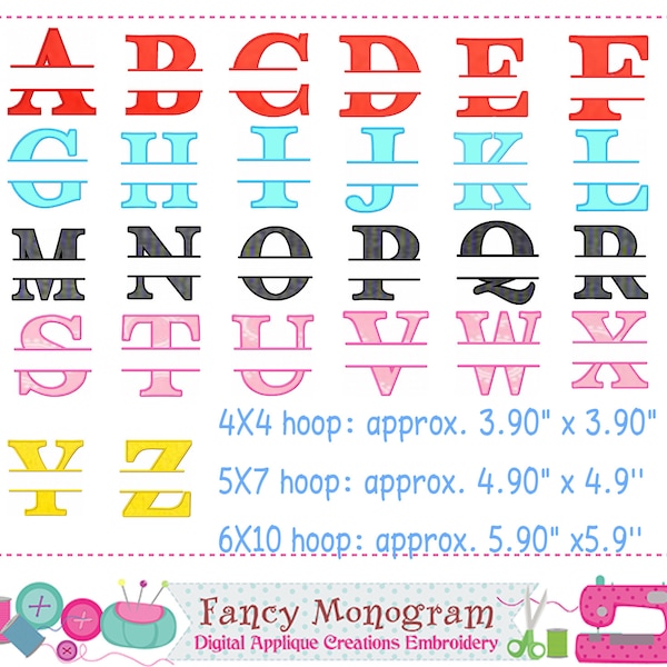 Broderie alphabet fractionnée - applique lettres d'anniversaire fractionnées - motif d'anniversaire monogramme fractionné - 26 polices de caractères - broderie machine-1601