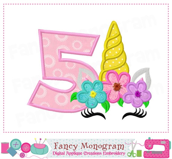 Unicorn Number 5 Design Unicorn Applique My 5th Birthday - Etsy