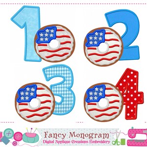 Donut Numbers Applique - Patriotic July 4th  Independence Day - Baby Birthday Design -2555