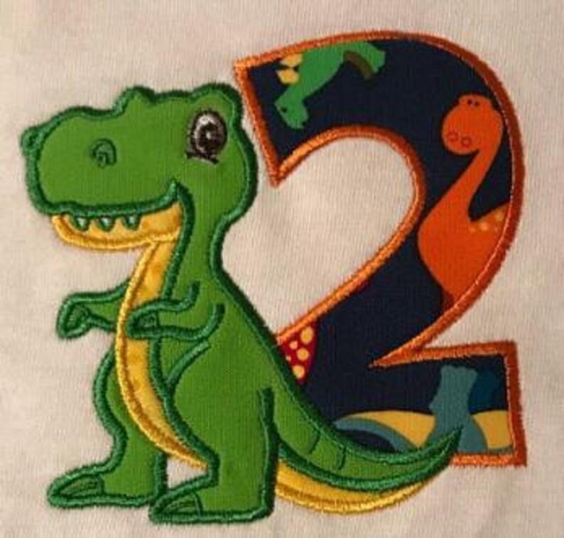t rex number 2 applique my 2nd birthday dinosaur applique