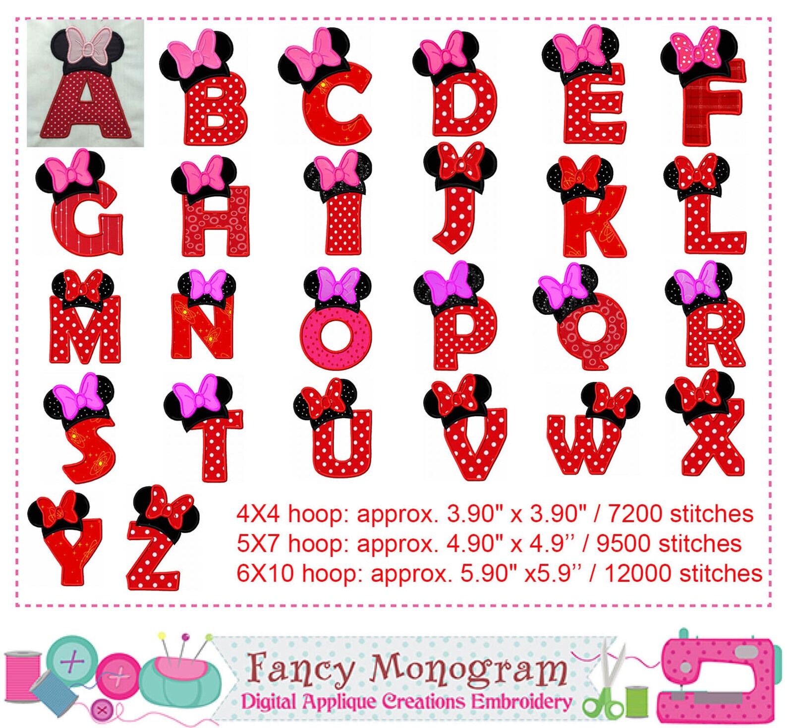 Minnie Alphabet Embroidery Minnie Monogram AZ Applique Etsy UK