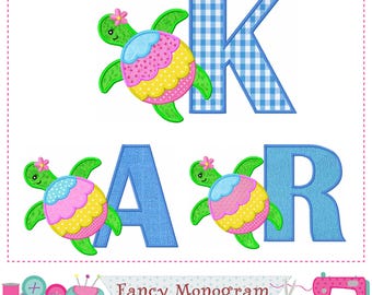 Turtle Alphabet Applique Design - Beach Font Embroidery -1846