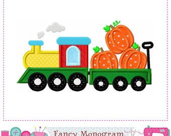 Thanksgiving Train Applique Embroidery Design  - Seasonal Fall Pumpkin Design -256W